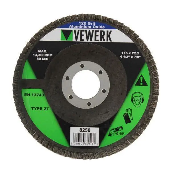 Vewerk 115 X 22.2Mm Type 27 Flap Discs 120 Grit Oxide Pack Of 10 8250 1