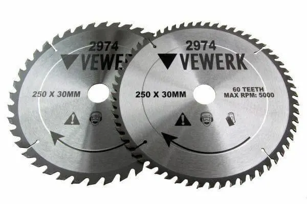 Vewerk 2 Pack - 250 X 30Mm Tct Circular Saw Blade 40T 60T 2974 1