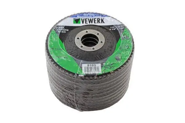 Vewerk Pack Of 10 120 Grit Oxide Flap Discs 115Mm X 22.2Mm 8169 1
