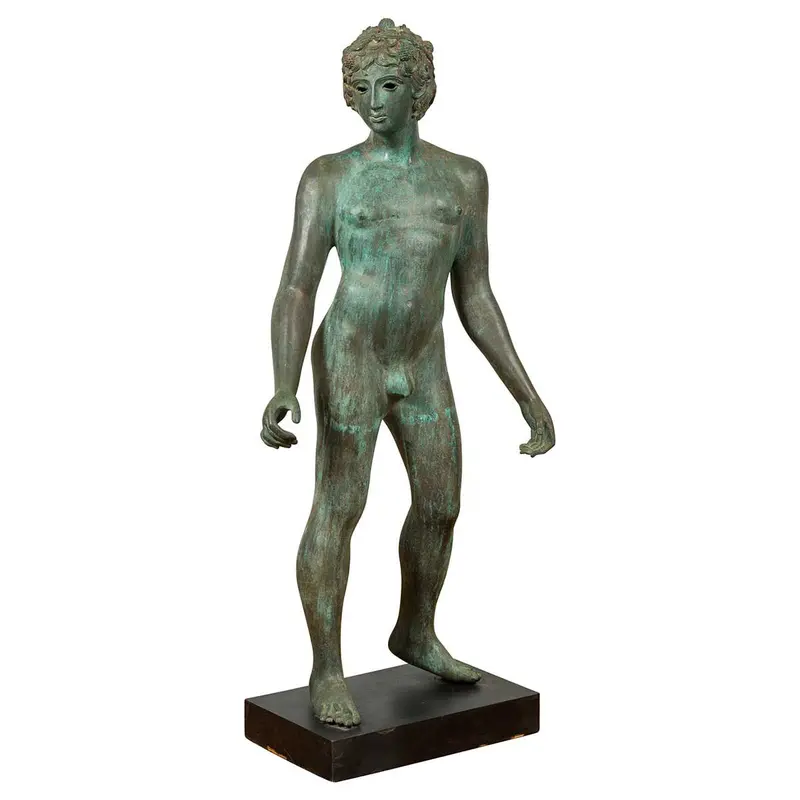 Vintage Verde Bronze Nude Male Statue 1