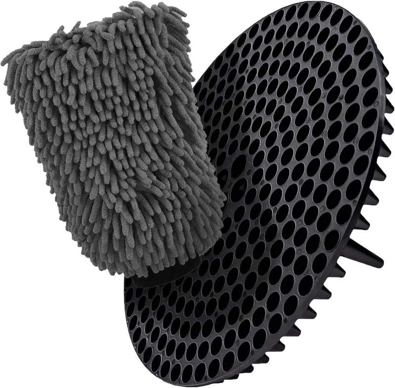 Wash&Whips Chenille Premium Scratch-Free Microfiber Lint-Free Blue Wash Mitt 8" X 10"In & Black Pitstop Particle Interceptor 1