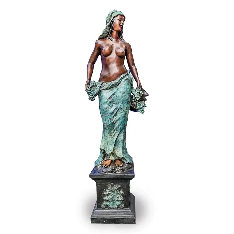 Woman Holding Grapes On Marble Pedestal 1