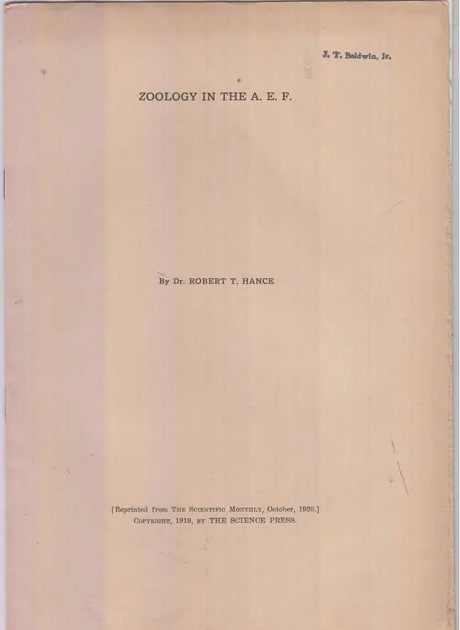 Zoology In The Aef  By Hance, Robert T. 1