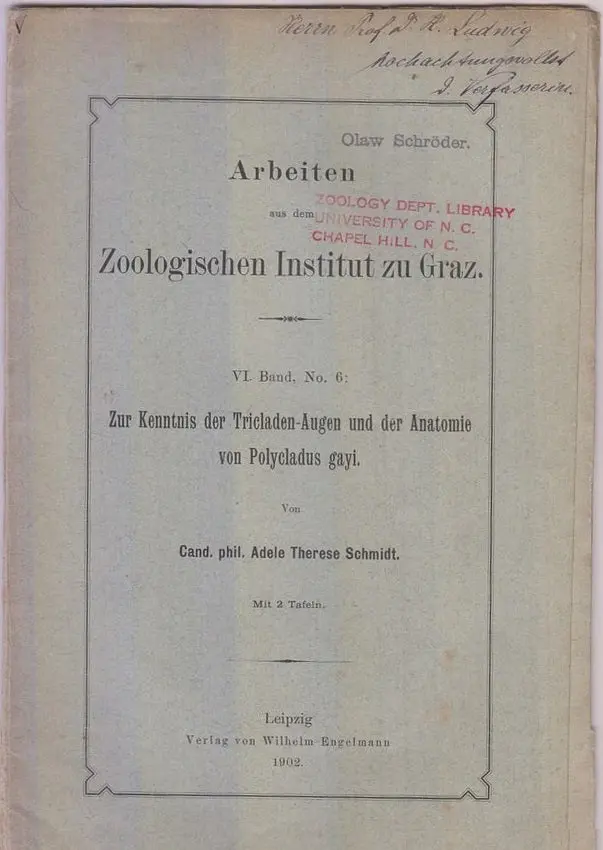 Zur Kenntnis Der Tricladen-Augen Und Der Anatomie Von Polycladus Gayi  By Schmidt, Adele Therese 1