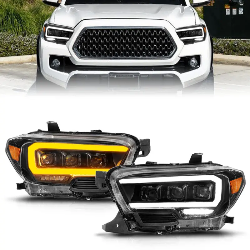 Anzo Led Projector Headlights With Sequential Turn Signals – Black Housing + Integrated Light Bar For 2016–2022 Toyota Tacoma 1