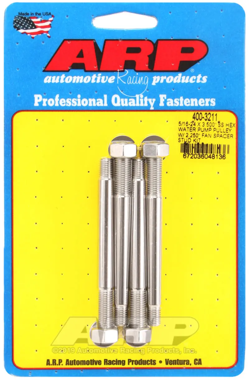 Arp Stainless Steel Water Pump Pulley Stud Kit – 5/16-24 × 3.5-Inch, Includes 2.25-Inch Fan Spacer 1