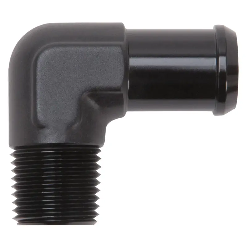 Edelbrock 90-Degree Hose Fitting – 1/2-Inch Npt To 3/4-Inch Barb, Black Anodized 1