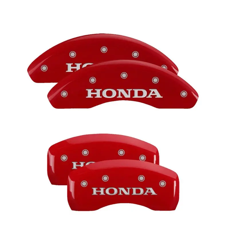 Mgp Engraved 4-Piston Caliper Covers For Honda Models – Front And Rear, Red Finish With Silver Detailing 1