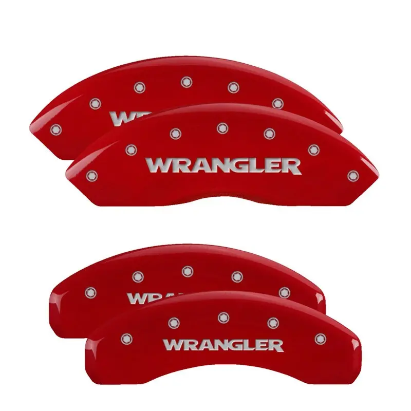 Mgp Engraved 4-Piston Caliper Covers For Jeep Wrangler – Front And Rear, Red Finish With Silver Accent 2