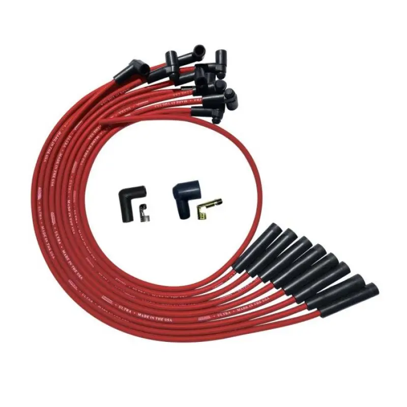 Moroso Bbc Over Valve Cover Str Plug Boots Hei Sleeved Ultra Spark Plug Wire Set - Red 1