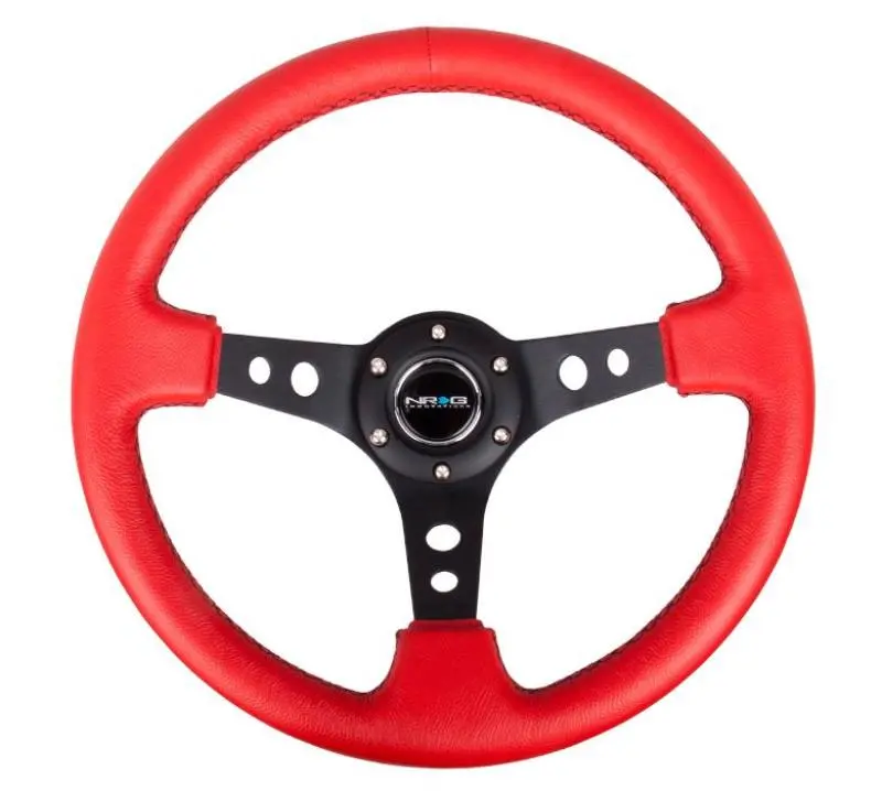 Nrg 350Mm Reinforced Steering Wheel With Red Leather Wrap And Black Stitching 1