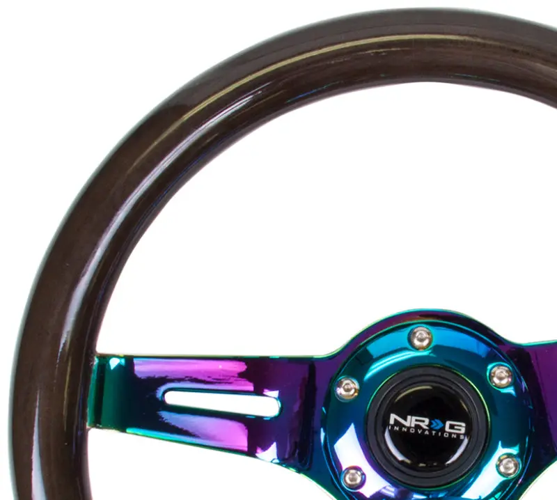 Nrg Classic Wood Grain Steering Wheel – 310Mm Diameter, Black Leather, Neochrome 3-Spoke Center 1