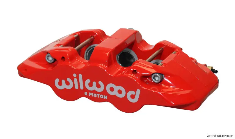 Wilwood Aero6 Left-Hand Caliper – Red Finish, Triple-Piston (1.62"/1.12"/1.12"), 1.25" Rotor Compatible 1
